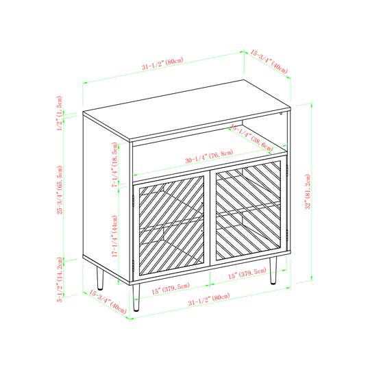 Walker Edison 32" Dark Walnut Modern Slanted Metal Door Accent Cabinet